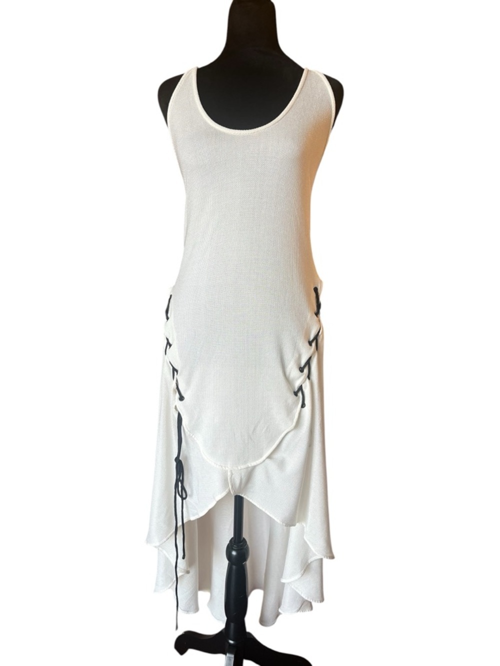 Jonathan Simkhai White Lace Up Asymmetrical Halter Knit Dress High Low Size M